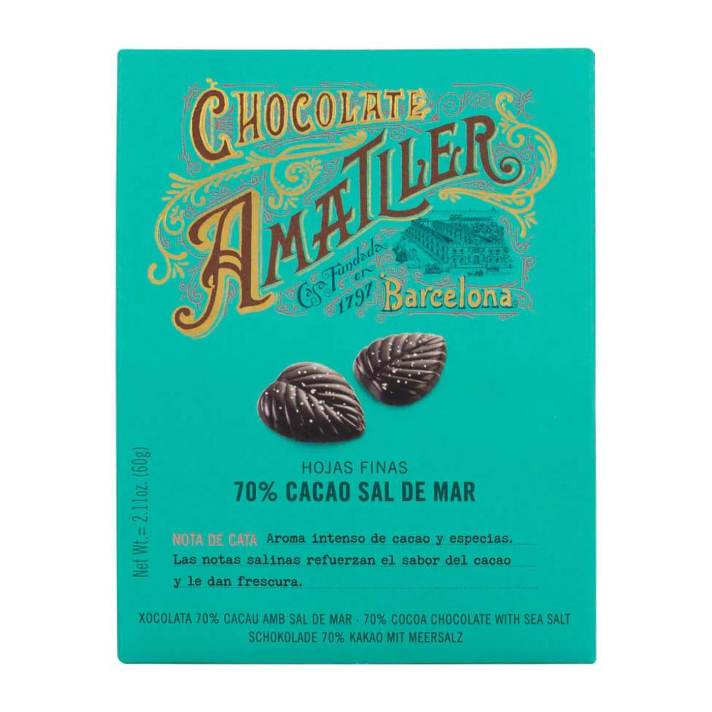 Amatller Salted 70% Dark Chocolate Leaves