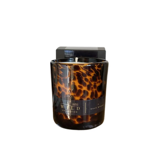 Kota Candles Leopard Print Vessel Gold Woods Scent