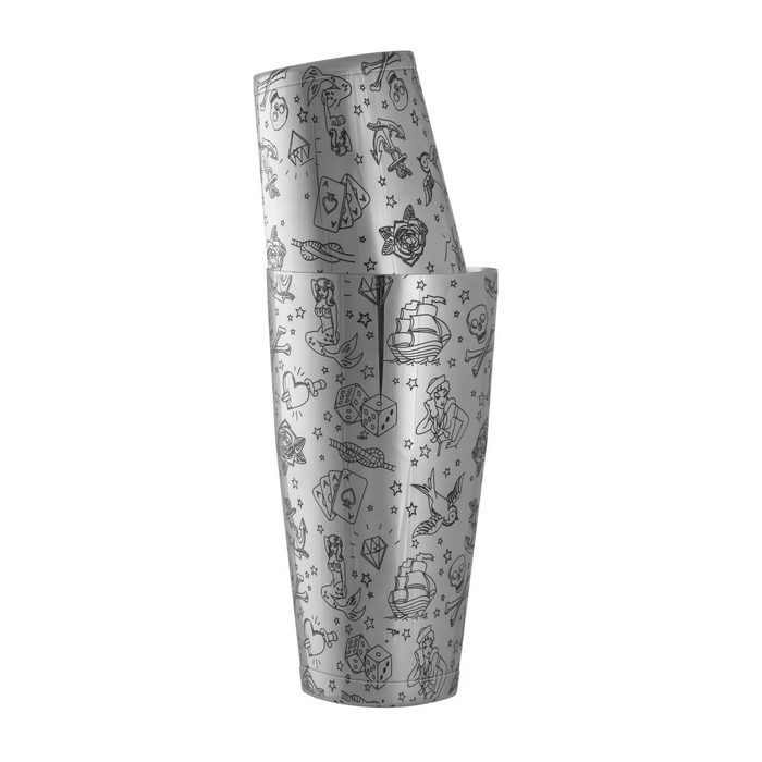 Urban Bar Tattoo Weighted Tin on Tin Cocktail Shaker 75cl